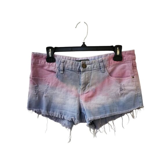 Billabong Purple Ombre Distressed Frayed Jean Shorts Size 8 Low Rise y2k Beach - Picture 1 of 7